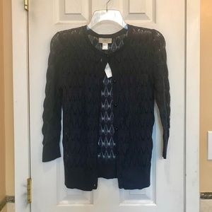 Elegant sexy open embroidered Loft cardigan navy